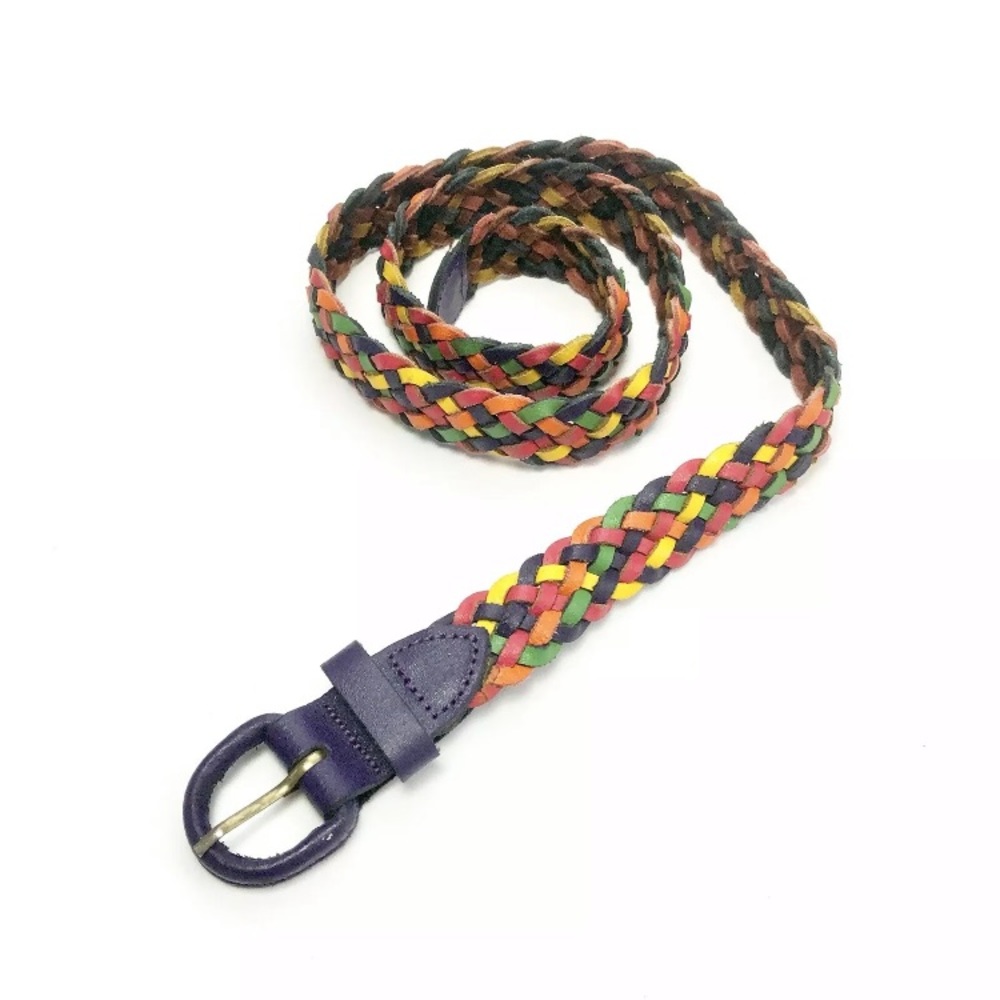 Women’s M/L Leather Woven Rainbow Belt Vintage 90s